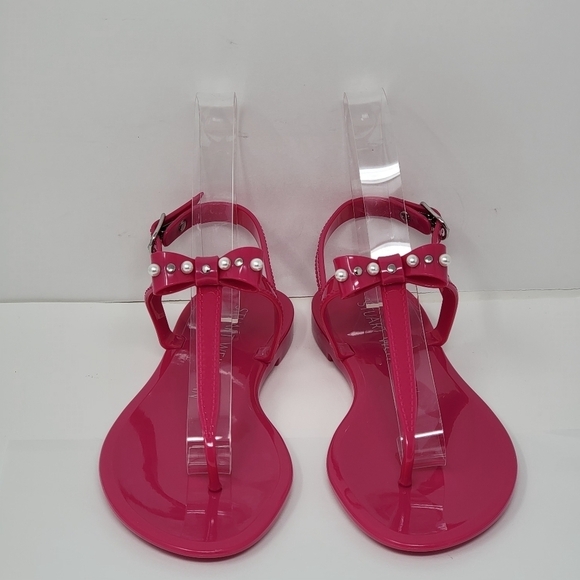 Stuart Weitzman Imitation Pearl Bow Jelly Pink Sandal Women's Size 5B New - Picture 6 of 9